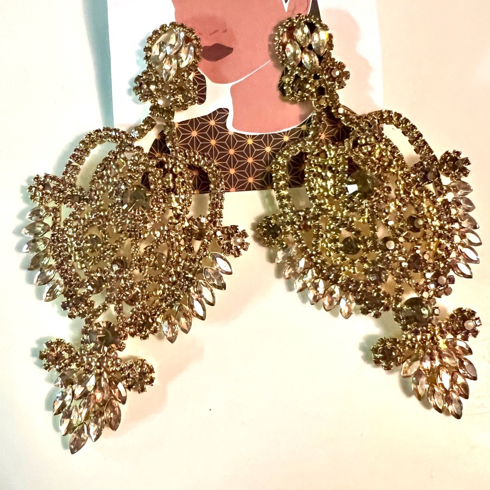 Champagne Gold Rhinestone Bedazzled Earrings